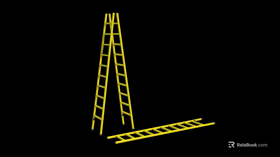 Practical Sturdy Yellow Household Ladders For Home Maintenance And Daily Use 3d model 