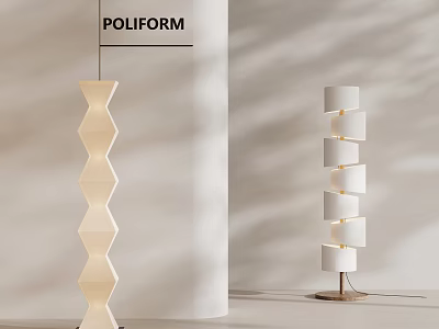 Poliform Modern Floor Lamps Featuring Geometric Design Stacked Shades And Wooden Base 3d model