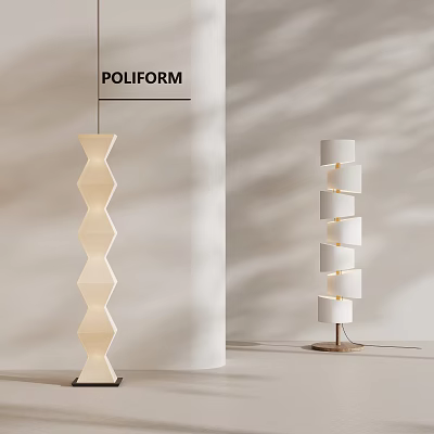 Poliform Modern Floor Lamps Featuring Geometric Design Stacked Shades And Wooden Base 3d model