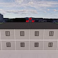 Two Story Detached Villa With Gray Brick Walls Black Roof And Trees In Open Area
