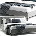 Modern Double Bed With Gray Frame White Bedding Cozy Blankets And Decorative Pillows 3d model