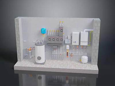 Electronic Appliances Indoor Installation System Featuring Water Heater Control Panel And Pipes 3d model