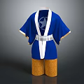 Blue Kimono With White Stripes Star Pattern Silver Belt And Yellow Patterned Pants
