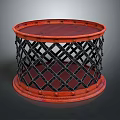 Stylish Round Side Table With Red Wooden Top And Black Diamond Lattice Design