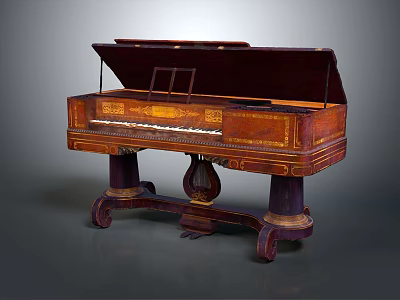 Antique Wooden Musical Instrument Piano With Intricate Carvings And Classic Design 3d model