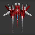 Red White Futuristic Mechanical Aircraft Model Featuring Sharp Wings Blue Accents And Intricate Structure