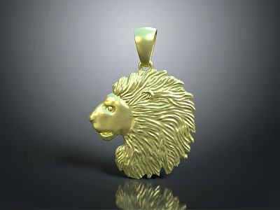Golden Lion Head Pendant Shiny Metal Design For Fashion Accessories 3d model