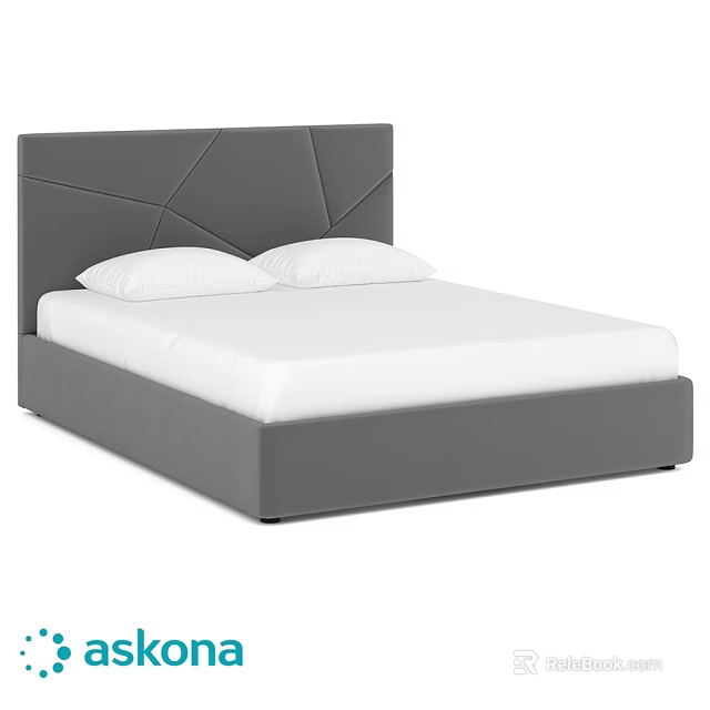 Modern Double Bed with Gray Geometric Headboard and White Mattress 3d model 