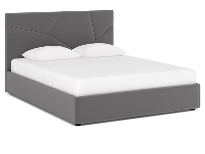 Modern Double Bed with Gray Geometric Headboard and White Mattress 3d model