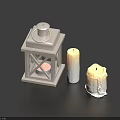 Decorative White Lantern And Two Candles As Household Decor Items With Surface Reflection