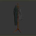 Wooden Coat Rack with Tripod Base Hanging Green and Gray Coats