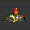 Table with Blue Yellow Floral Tablecloth and Traditional Red Matryoshka Doll