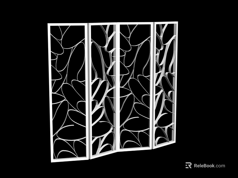 Folding Room Divider With Intricate Leaf Pattern And White Frame Design 3d model 