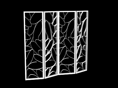 Folding Room Divider With Intricate Leaf Pattern And White Frame Design 3d model