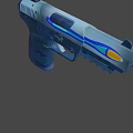 Game Movie Character's Colorful Pistol With Blue Yellow Stripes And Camo Grip