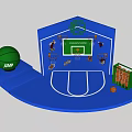 Basketball Themed Photo Spot With Blue Court Model Green JUMP Ball And Scoreboard