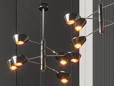 Modern Black Metal Chandelier With Sleek Branches And Multiple Warm Glowing Lights 3d model