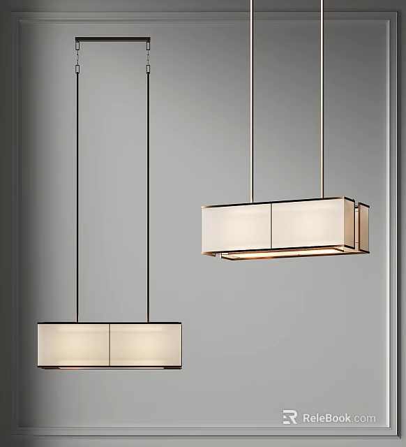 Modern Interior Hanging Chandeliers With Rectangular White Shades And Metallic Rods 3d model