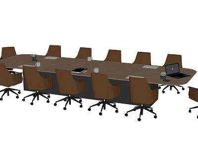 Modern Conference Table With Ergonomic Office Chairs Laptop And Water Glasses In Meeting Room 3d model