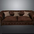 Burgundy Tufted Sofa with Three Beige Cushions Scroll Armrests and Classic Living Room Furniture