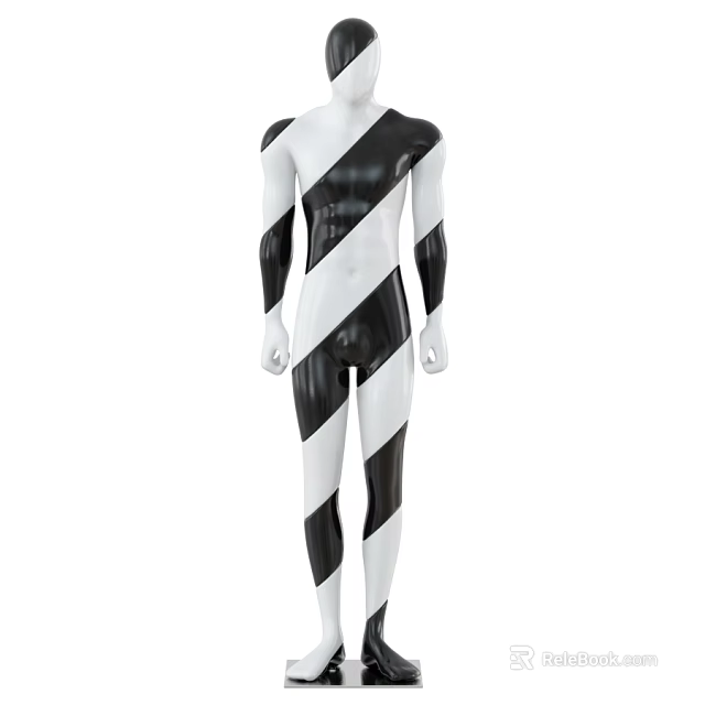 Model Wearing Black And White Striped Full Body Sleek Form Fitting Bodysuit 3d model 