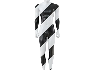 Model Wearing Black And White Striped Full Body Sleek Form Fitting Bodysuit 3d model