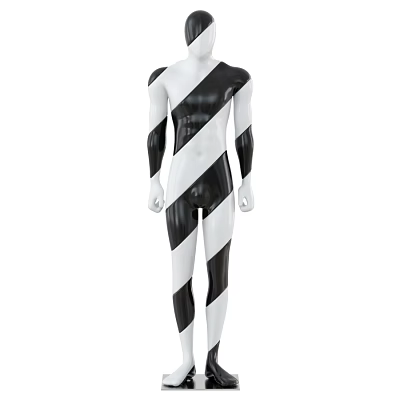 Model Wearing Black And White Striped Full Body Sleek Form Fitting Bodysuit 3d model