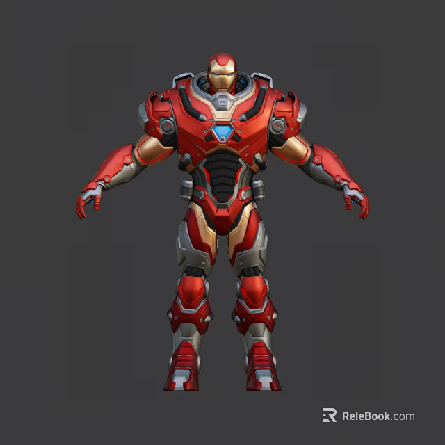 Game and Movie Character Red and Gold Armor With Blue Core Mechanical Design 3d model 