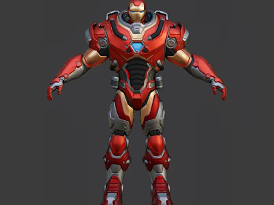 Game and Movie Character Red and Gold Armor With Blue Core Mechanical Design 3d model