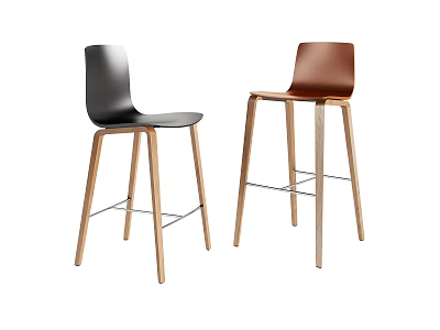 Modern Bar Stools With Wooden Legs And Black Brown Sleek Seats Design 3d model