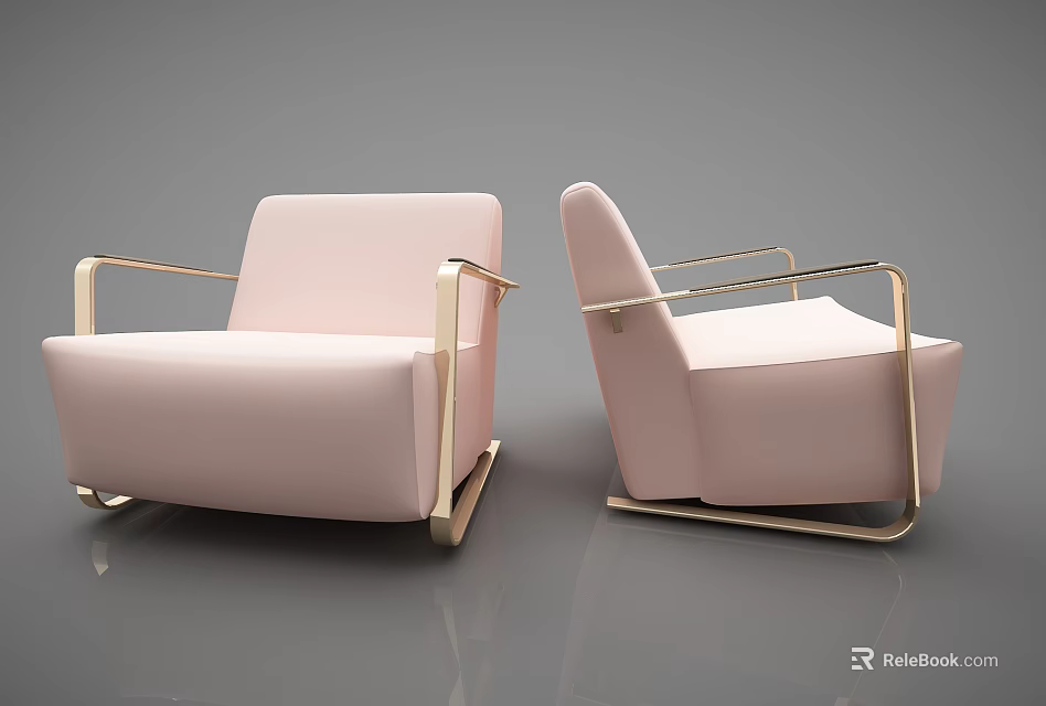 Modern Pink Single Sofa With Gold Metal Armrests And Stable Base 3d model 