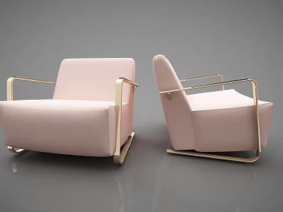 Modern Pink Single Sofa With Gold Metal Armrests And Stable Base 3d model