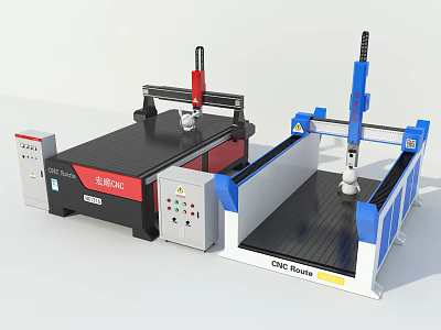 Industrial CNC Router Equipment With ZJ1325L Model Red Blue Worktable And Control Panel 3d model