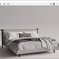 Modern Double Bed Interior Design with Upholstered Headboard Linen Bedding White Gray Pillows