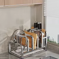 Stainless Steel Kitchen Utensil Storage Rack With Chopping Boards And Knives