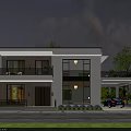 Modern Detached Villa Exterior Design With Courtyard Parking Area And Lush Greenery
