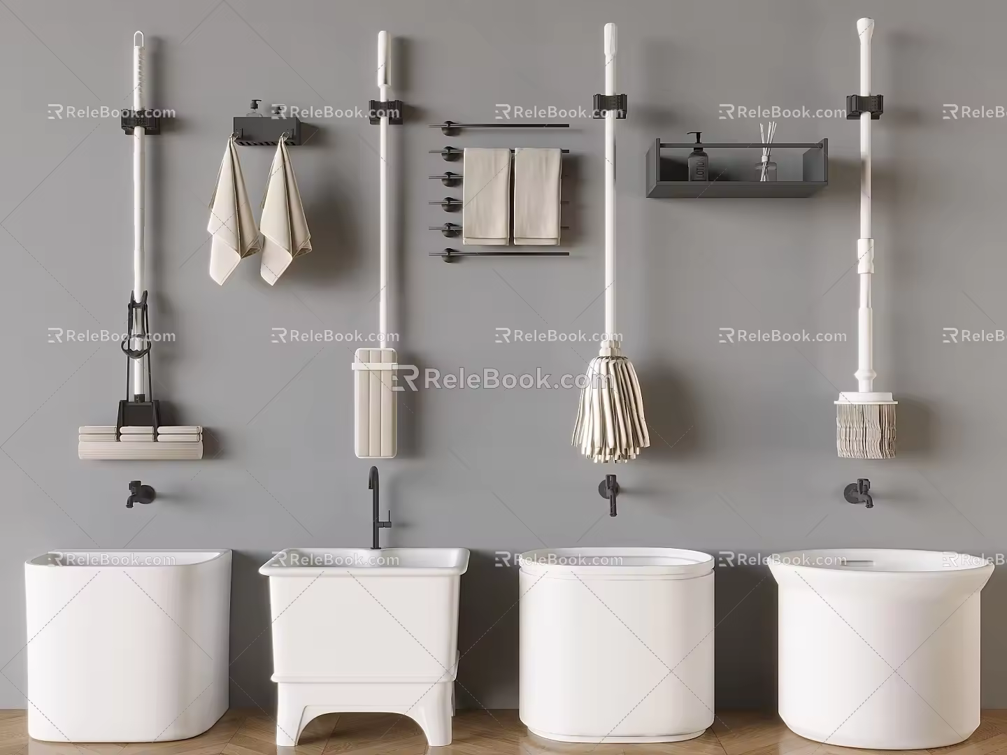 Modern mop pool mop pool mop pool basin faucet towel rack mop 3d model