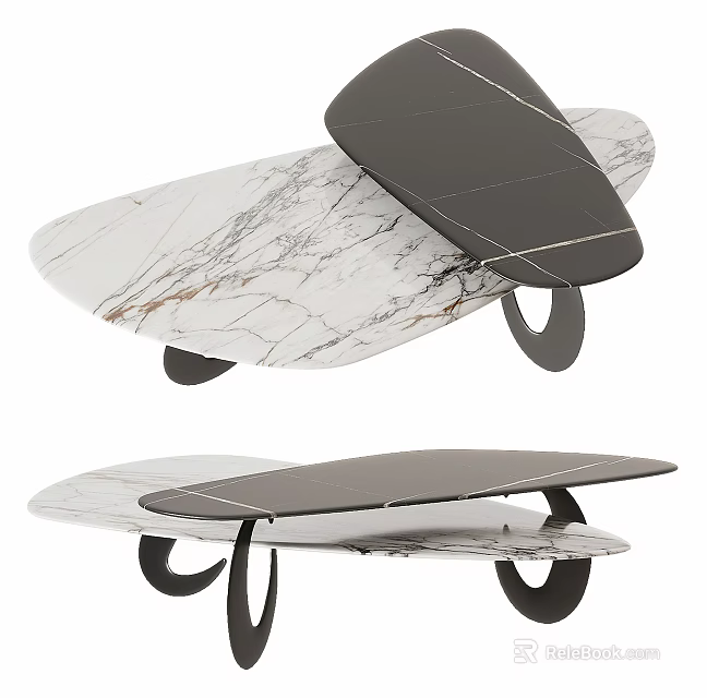 Modern Coffee Table With White Marble Top And Black Circular Legs Design 3d model