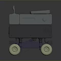 Gray And Purple Robot Character With Blue Wheels And Small Animal Creature