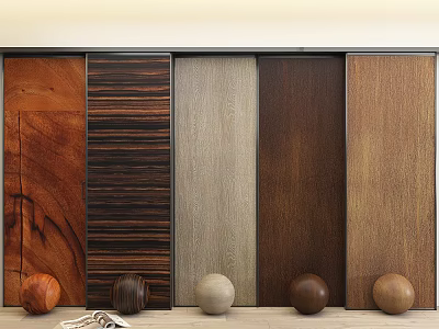 Stylish Wall Panels with Various Wooden Textures and Colors and Decorative Spheres in Sample 3d model