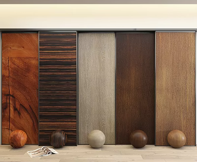 Stylish Wall Panels with Various Wooden Textures and Colors and Decorative Spheres in Sample 3d model