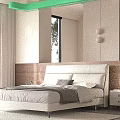 Modern White Leather Double Bed With Wooden Accent Wall And Nightstand In Contemporary Bedroom