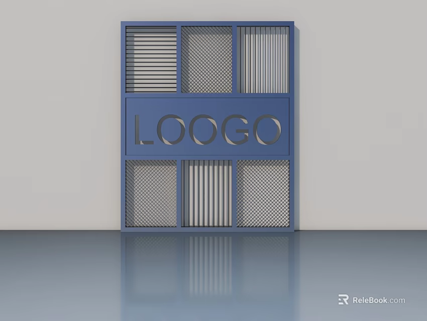 Blue Structured Panel With Grid Stripe Patterns And Central Logo 3d model