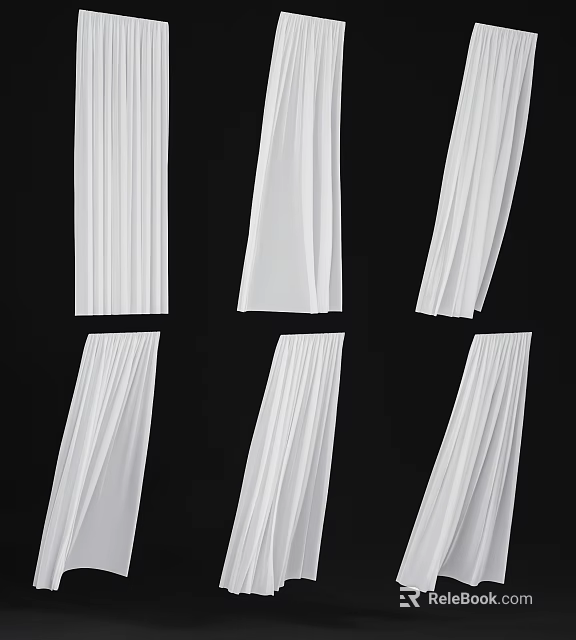 Elegant White Curtains With Various Draped Styles For Home Window Decor 3d model