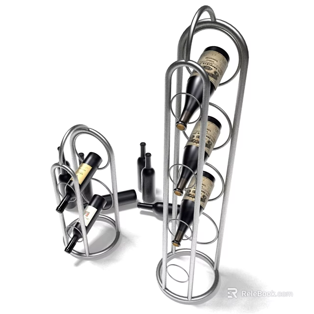 Wine Bottles And Wine Glasses On Metal Rack For Modern Home Bar Decorative 3d model 