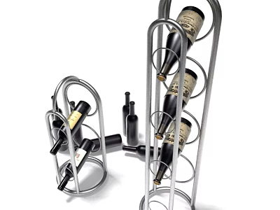 Wine Bottles And Wine Glasses On Metal Rack For Modern Home Bar Decorative 3d model