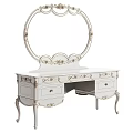 Elegant White Dressing Table With Ornate Floral Carvings Drawers And Round Mirror