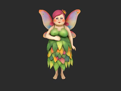 Game And Movie Character With Pink Hair Colorful Wings And Leaf Dress 3d model