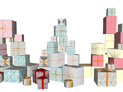 Vibrant Ornamental Decor Set with Stacked Gift Boxes in Various Colors and Sizes 3d model