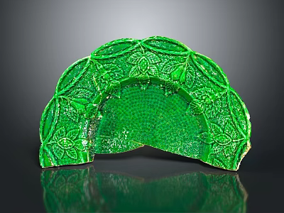 Green Sculpture Carving Featuring Fan Shaped Design With Intricate Leaf Patterns And Glossy Texture 3d model